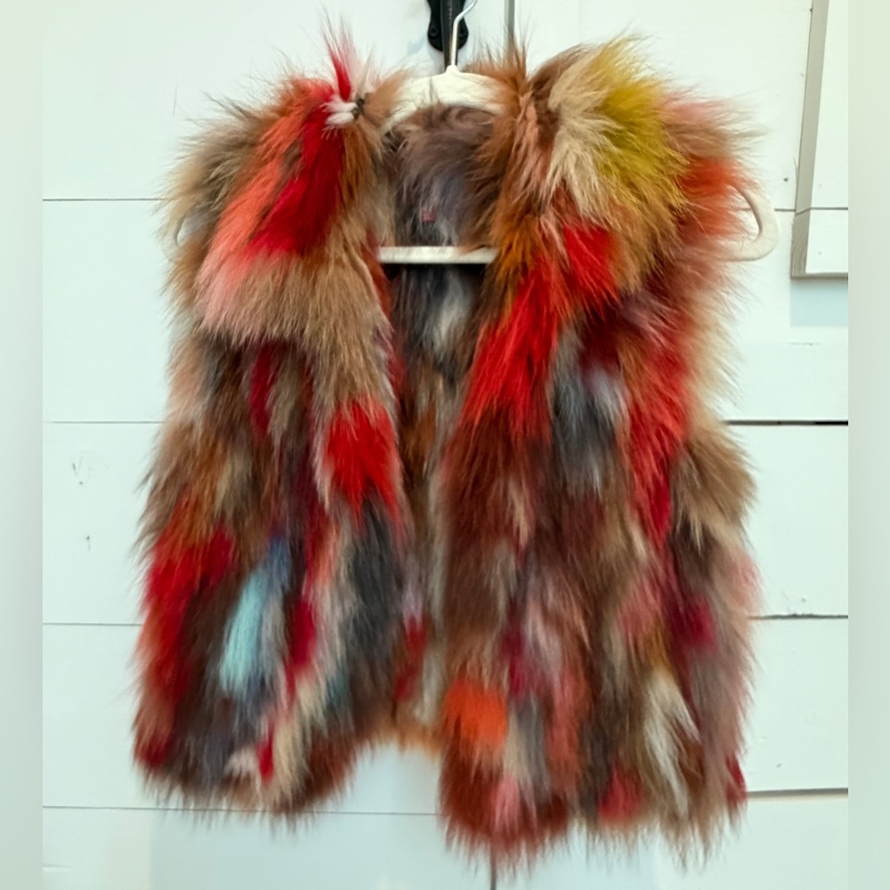 Multi color dyed fox fur crop vest